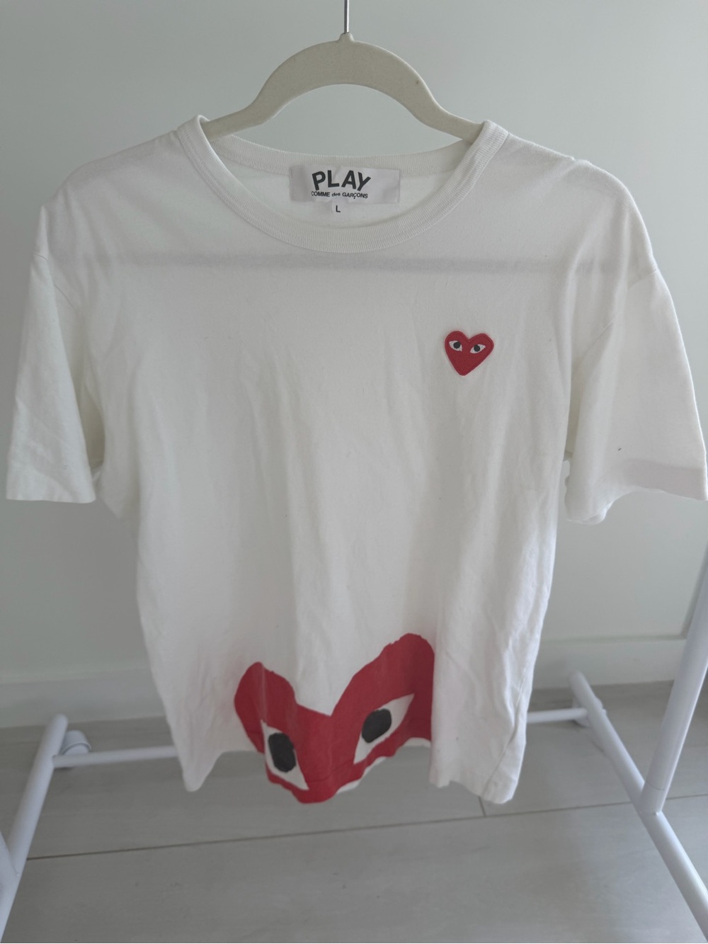 Comme des Garçons PLAY White Short Sleeve Tee with Red Heart Motif